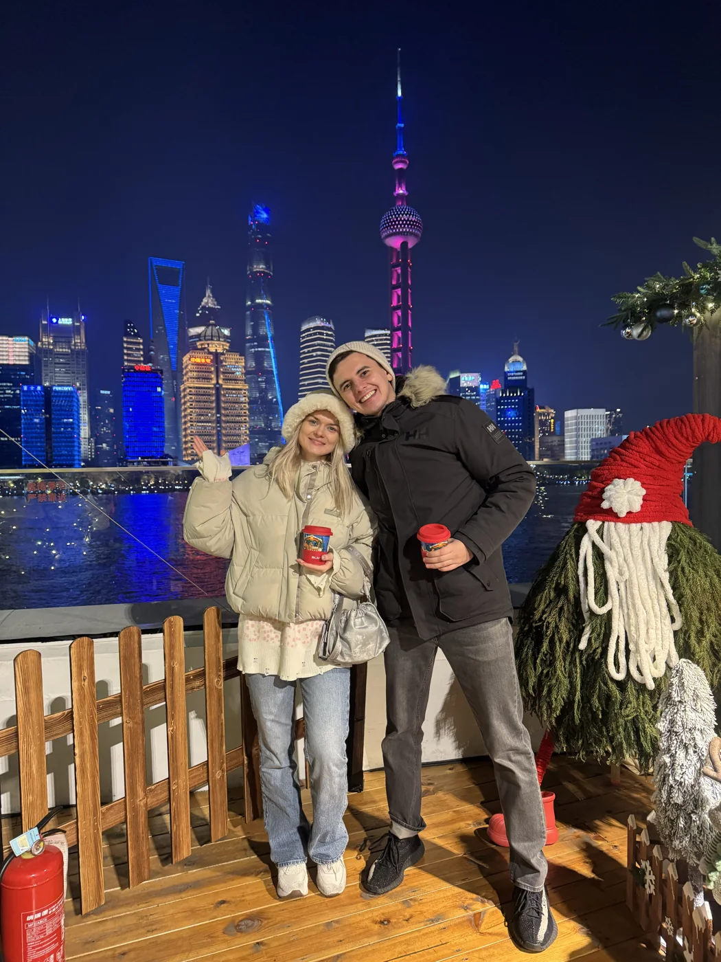 Pannonia’s founders together on the Bund, with Shanghai’s skyline behind them
